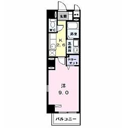 レジデンスK-1 1Kの間取図画像