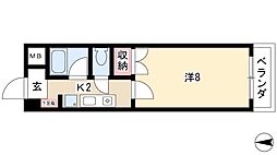 メタモルフゥオー中島 1Kの間取図画像