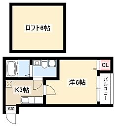 ネスト栄生 1Kの間取図画像