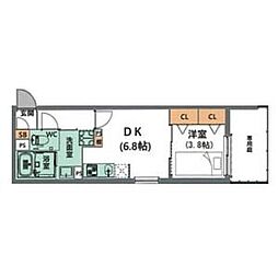 リーデンス名古屋駅西 1DKの間取図画像