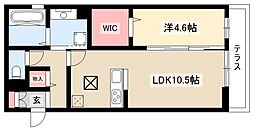 カーサウェスト 1LDKの間取図画像
