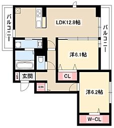 ラ・ペルシュ 2LDKの間取図画像