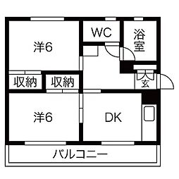 マンション早河 2DKの間取図画像