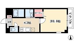 プリムヴェール 1Kの間取図画像