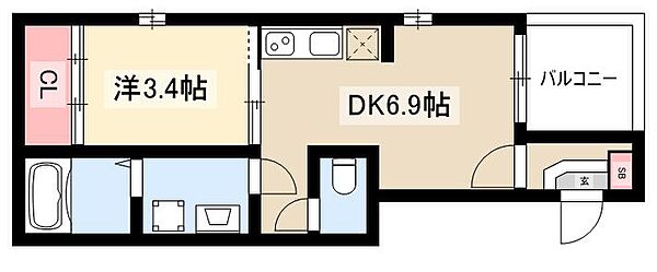 Terrace TlicoII ｜愛知県名古屋市中村区下米野町3丁目(賃貸アパート1DK・2階・26.96㎡)の写真 その2