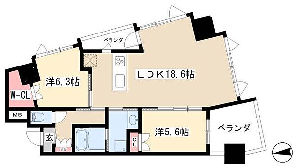 白壁リンクス ｜愛知県名古屋市東区白壁2丁目(賃貸マンション2LDK・5階・68.63㎡)の写真 その2