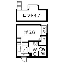 ハーモニーテラス志賀町VI 1階1Kの間取り