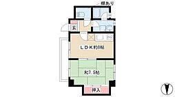 長井マンション 6階1LDKの間取り