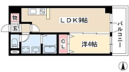 ヴェルジュコートI 2階1LDKの間取り