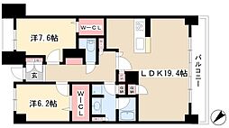 ロイヤルパークス千種 6階2LDKの間取り