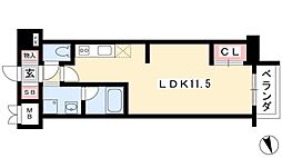 グラヴィス鶴舞 8階ワンルームの間取り