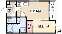 BRIX児玉浄心 1階1DKの間取り