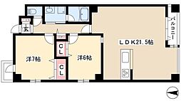コモド覚王山 4階2LDKの間取り