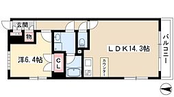 レジディア久屋大通II 7階1LDKの間取り