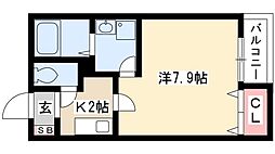 クレフラスト広川A棟 1Kの間取図画像