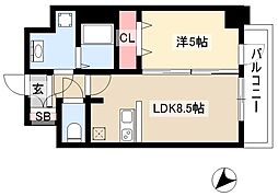 アステリ鶴舞テーセラ 1LDKの間取図画像
