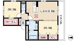 サン・ハニー小本本町A棟 2LDKの間取図画像