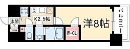 プレサンスジェネ丸の内 1Kの間取図画像