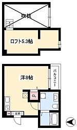 シャンティ中島 ワンルームの間取図画像