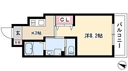 ラヴィK 1Kの間取図画像