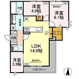 オークグレイス 3LDKの間取図画像