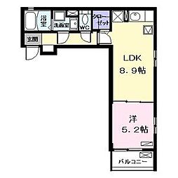 カーサ川前 1LDKの間取図画像