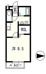セジュール潤 2階1Kの間取り