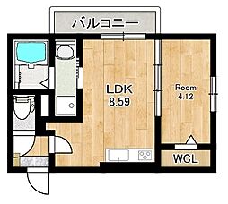 プラートコート今津 2階1LDKの間取り