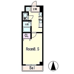 クレアトゥール21 5階1Kの間取り