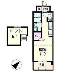 マリーベル南草津 ワンルームの間取図画像