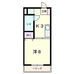 クローバーハイツ2 1Kの間取図画像