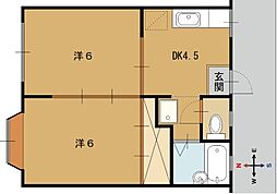 オリエント高宮 1階2DKの間取り