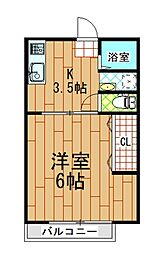 パナハイツイズミ 1Kの間取図画像