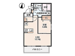 ソラーナ岡谷B 1LDKの間取図画像