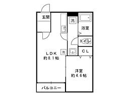 ホワイトピアニーイースト 1LDKの間取図画像