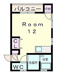 F・Kハイム 2階ワンルームの間取り