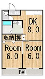 フォルサ1号館 1階2DKの間取り