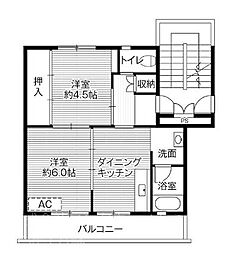 ビレッジハウス五個荘1号棟 2DKの間取図画像