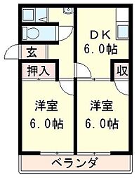 桜宮マンション 2DKの間取図画像