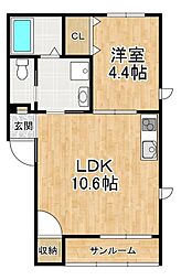 仮称)愛知川共同住宅 B棟 1LDKの間取図画像