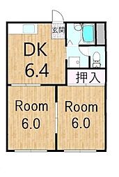 シャトル参番館 2DKの間取図画像