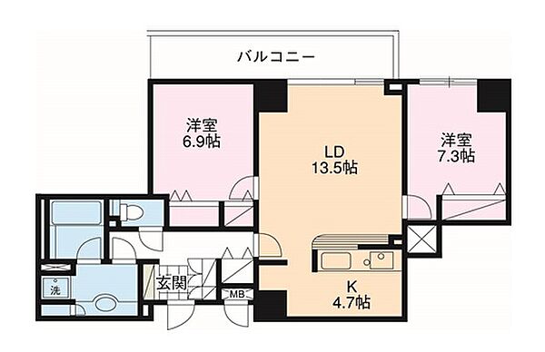 ドゥーエ横浜駅前 902｜神奈川県横浜市神奈川区金港町(賃貸マンション2LDK・9階・73.56㎡)の写真 その2