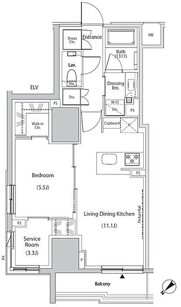 ザ・パークハビオ市ヶ谷イースト 301｜東京都新宿区市谷田町2丁目(賃貸マンション1SLDK・3階・49.46㎡)の写真 その2