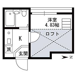 シャンテ西日暮里 1Kの間取図画像