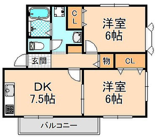 ヴィラクレール ｜兵庫県伊丹市桜ケ丘7丁目(賃貸アパート2DK・1階・48.56㎡)の写真 その2