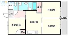 フェリオ伊丹北 3DKの間取図画像