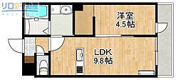 宝塚市南ひばりガ丘1丁目アパート 1LDKの間取図画像