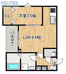 川西市小花1丁目アパート 1LDKの間取図画像