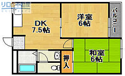 ヴィラ壽 2DKの間取図画像