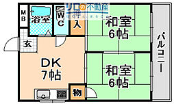 リーフ北野 2DKの間取図画像
